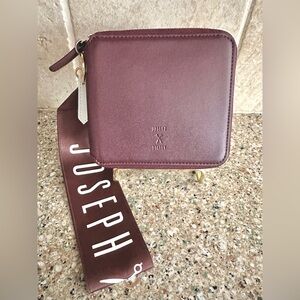 Joseph and Stacey Burgundy Genuine Leather Zip Wallet with Gold Detail and Strap